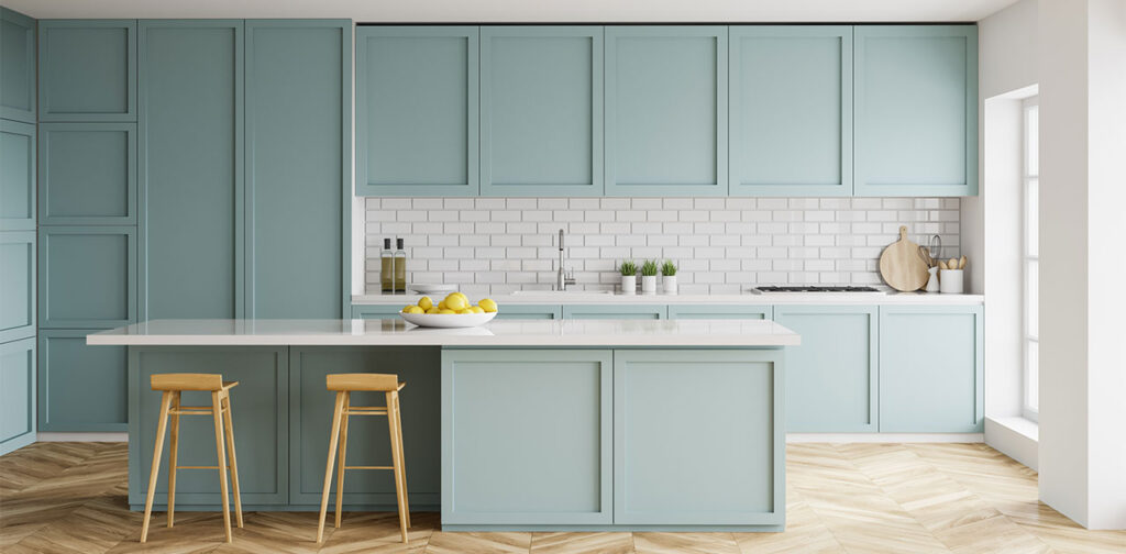 kitchen with green cabinets